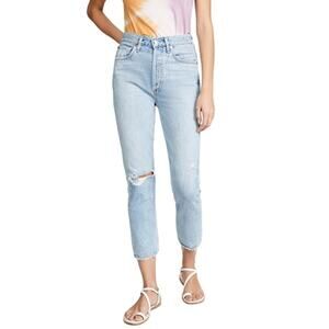 AGOLDE NWT Riley High Rise Straight Crop in Shatter Size 32 Distressed Raw Hem